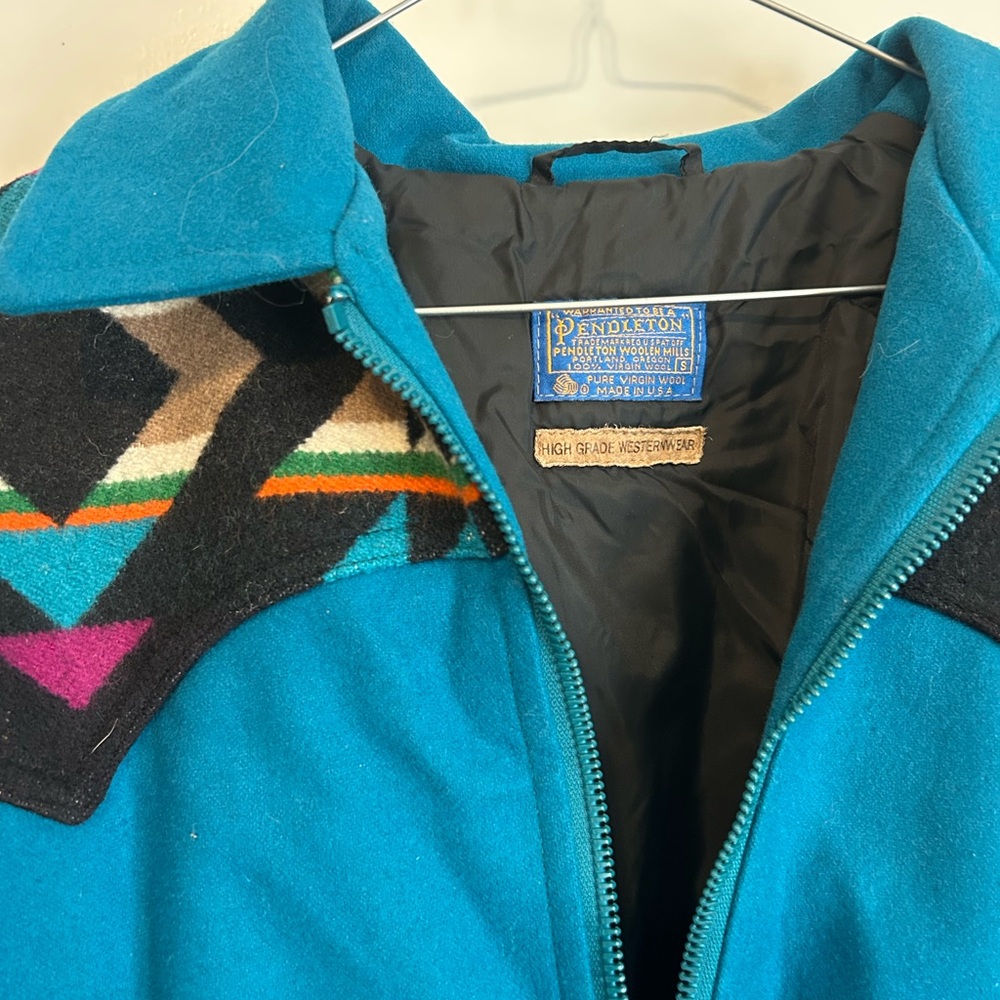 Pendleton Teal Wool jacket with Southwestern Pattern Accents